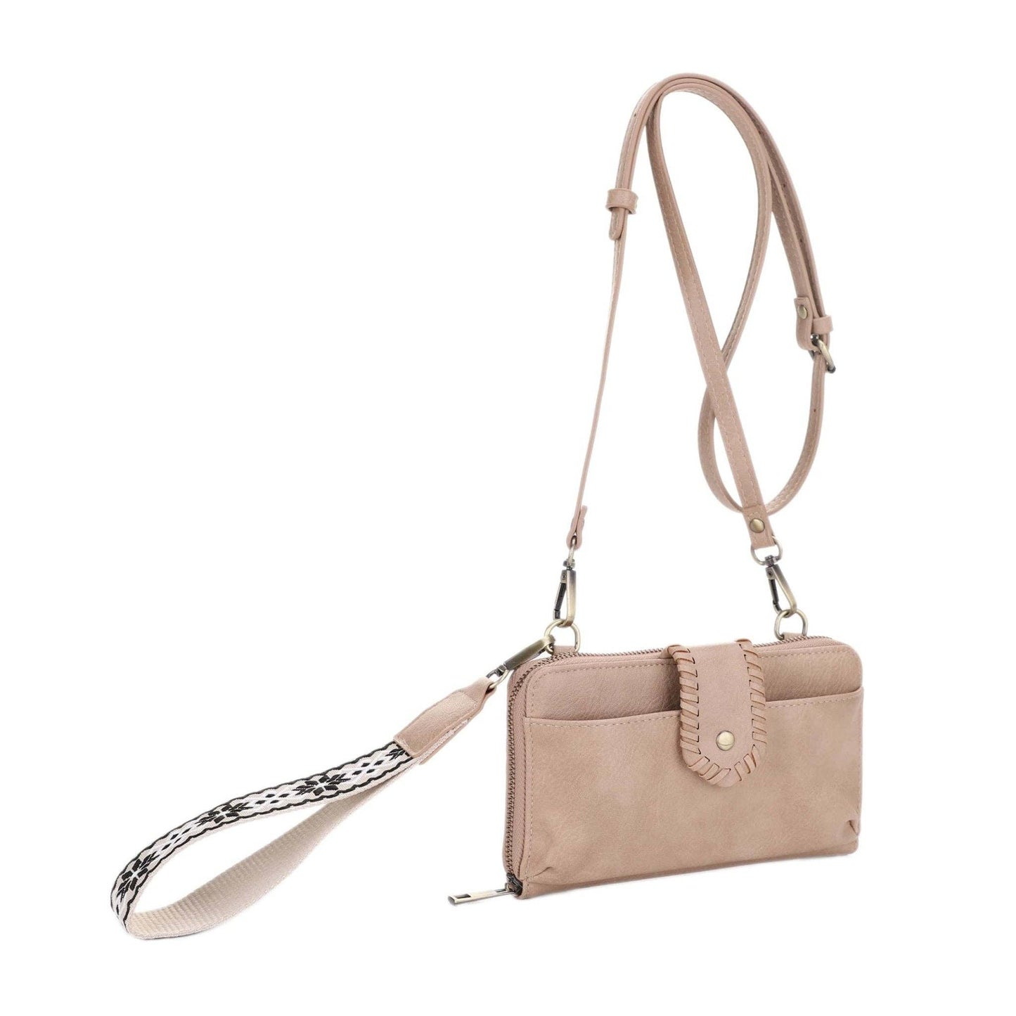 SV32087WW Jolie Crossbody Wallet With Boho Wrist Strap: Black