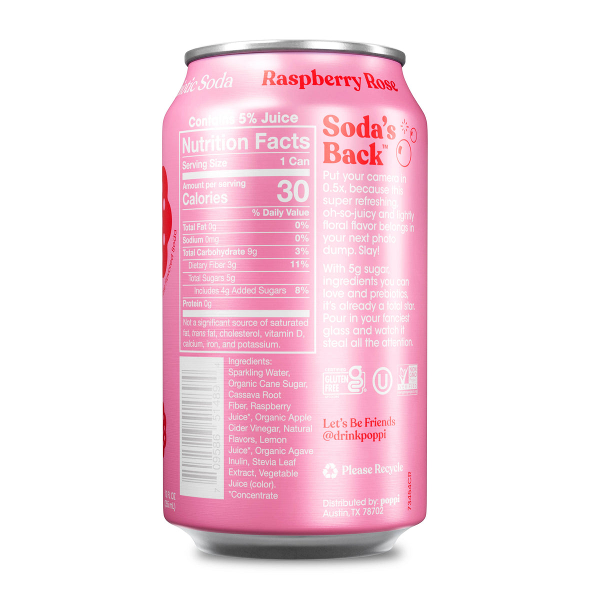Poppi Prebiotic Soda, Raspberry Rose, 12oz