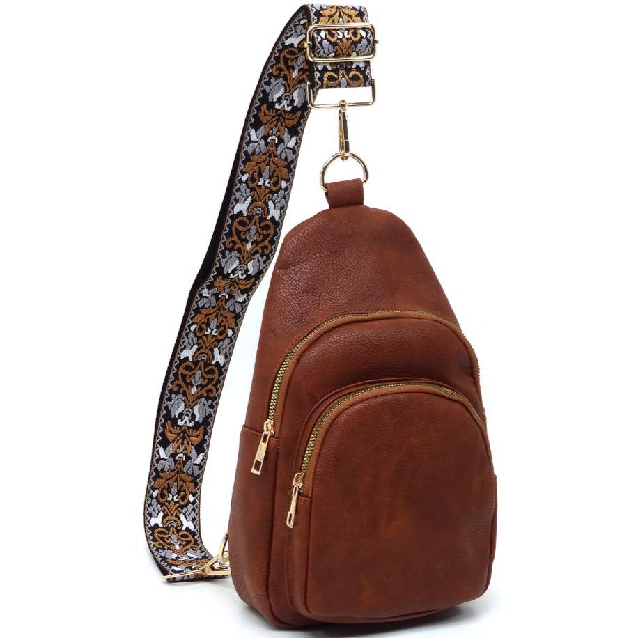 Zara Zipper Crossbody Bag with Boho Strap: Tan