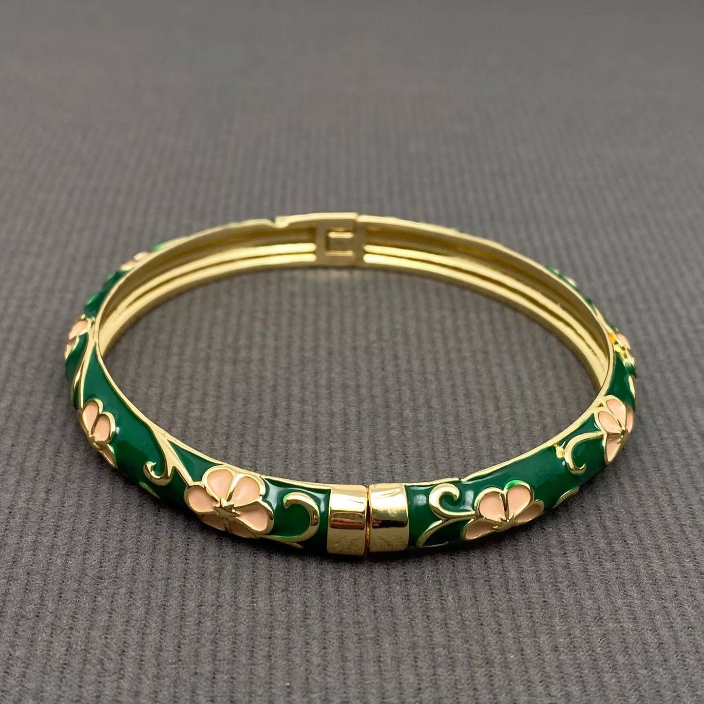 Chinoiserie Enamel Flower 18K Gold Plated Bangle