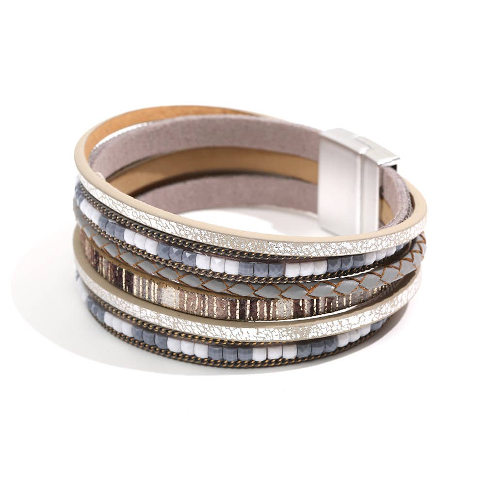 Bohemian Hand-woven Magnetic Buckle Leather Bracelet - BJ/LB: Dark Blue