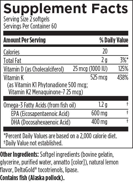 OmegAvail Ultra with Vitamin D3 and K1 and K2 Softgels 120