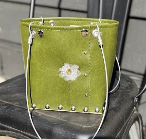 Olive Green Flower Embroidery Purse