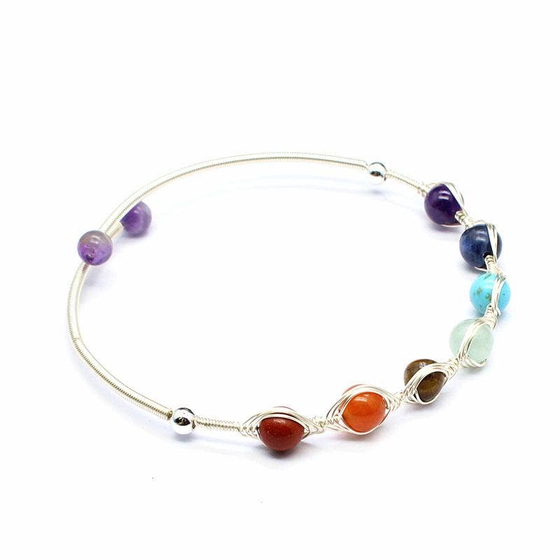 Hand-braided Copper Wire Wound Natural Stone Cuff Bangle -CS: Malachite