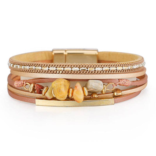 Bohemian Natural Gravel & Leather WovenBracelet - BJ/LB: 2