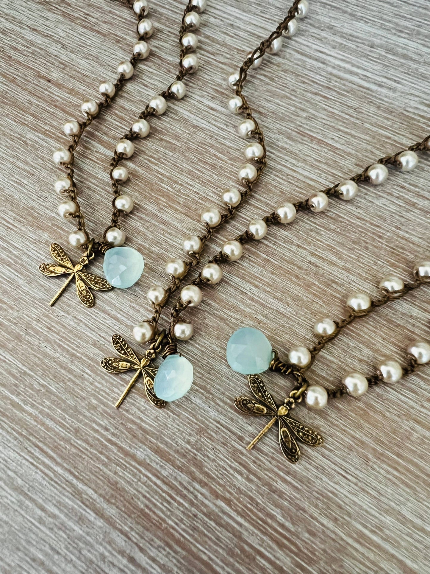 Dragonfly Charm Necklace With Chalcedony Stone Drop