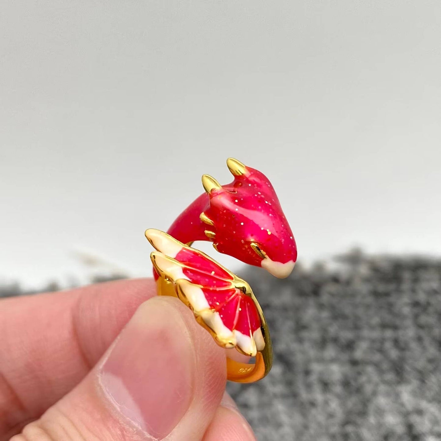 Blue And Pink Star Dragon Adjustable Ring: Light pink / Adjustable opening