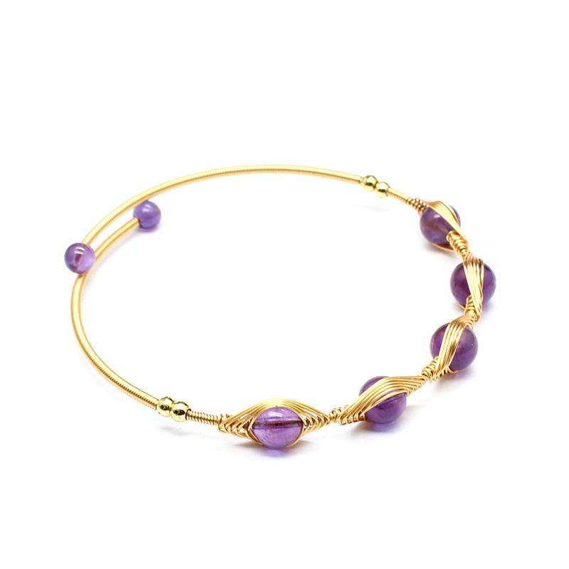 Hand-braided Copper Wire Wound Natural Stone Cuff Bangle -CS: Malachite