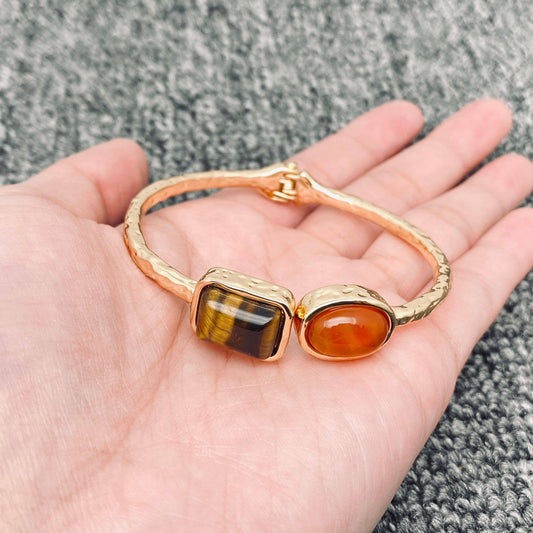 Vintage Inlaid Stone Gilded Bangle & Elastic Bracelet  - CS: Bangle - B