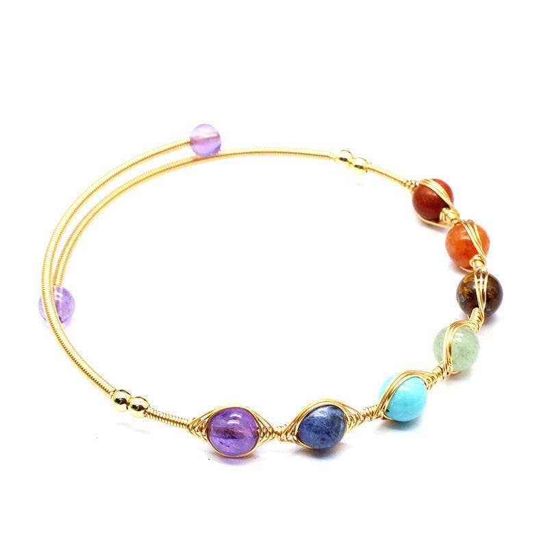 Hand-braided Copper Wire Wound Natural Stone Cuff Bangle -CS: Malachite