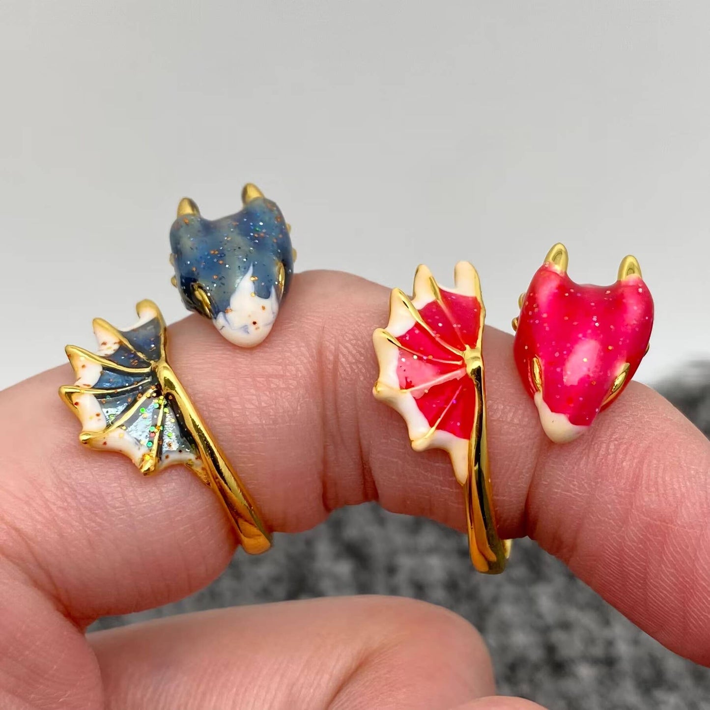 Blue And Pink Star Dragon Adjustable Ring: Light pink / Adjustable opening