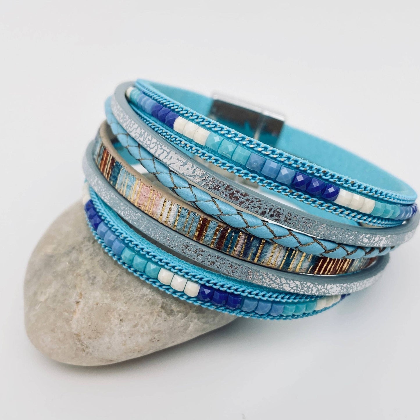 Bohemian Hand-woven Magnetic Buckle Leather Bracelet - BJ/LB: Grey