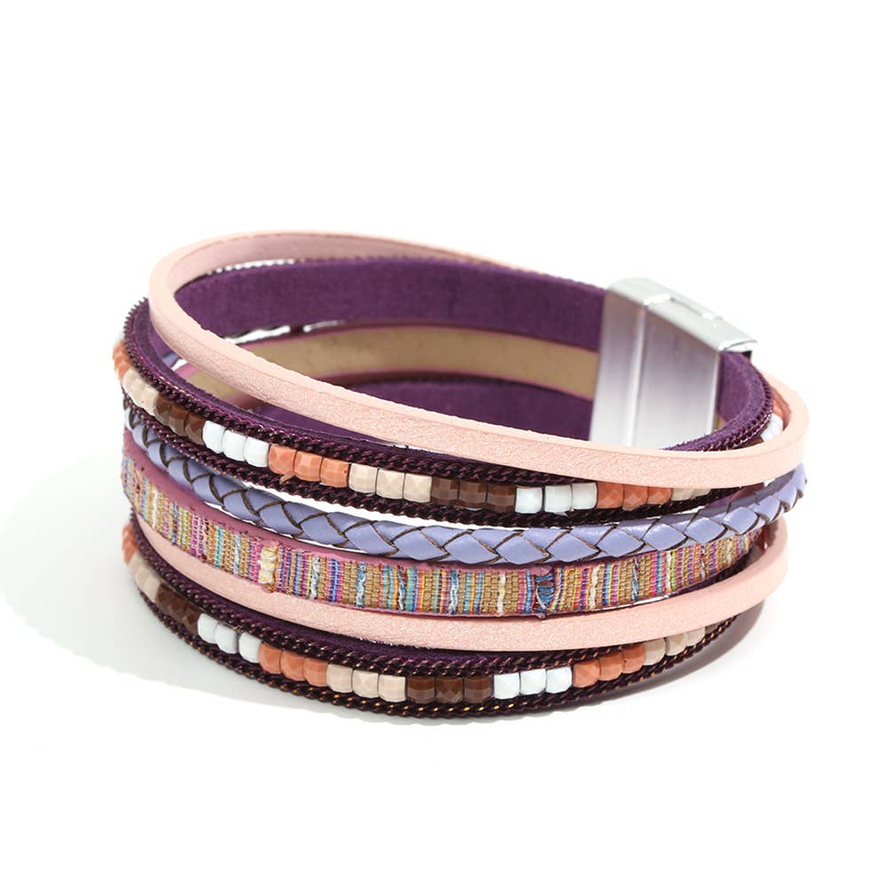 Bohemian Hand-woven Magnetic Buckle Leather Bracelet - BJ/LB: Khaki