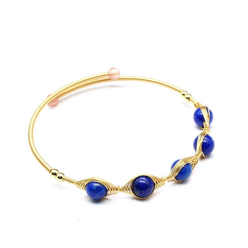 Hand-braided Copper Wire Wound Natural Stone Cuff Bangle -CS: Malachite