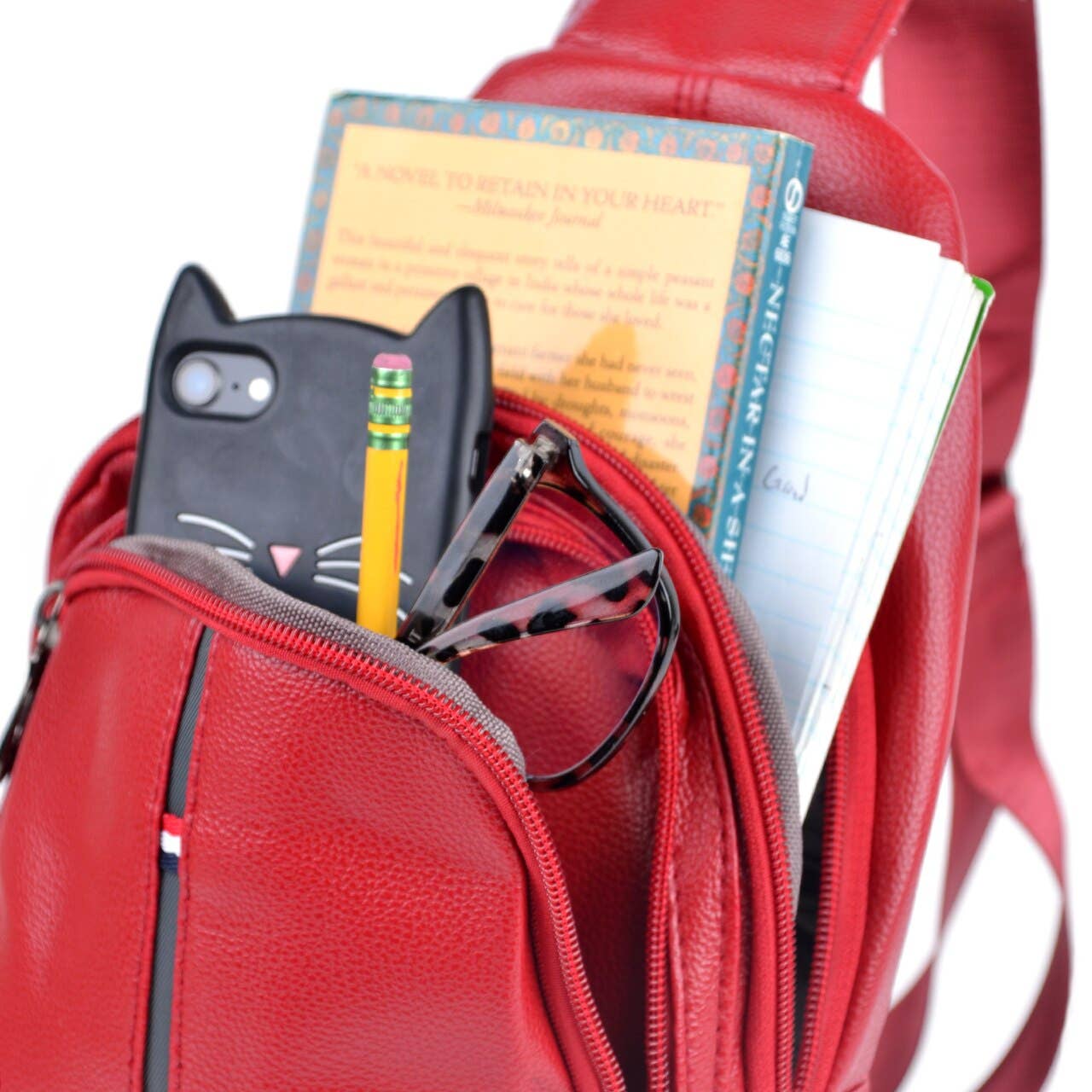 Red Crossbody Leather Sling Bag Backpack - FBG1824-RD