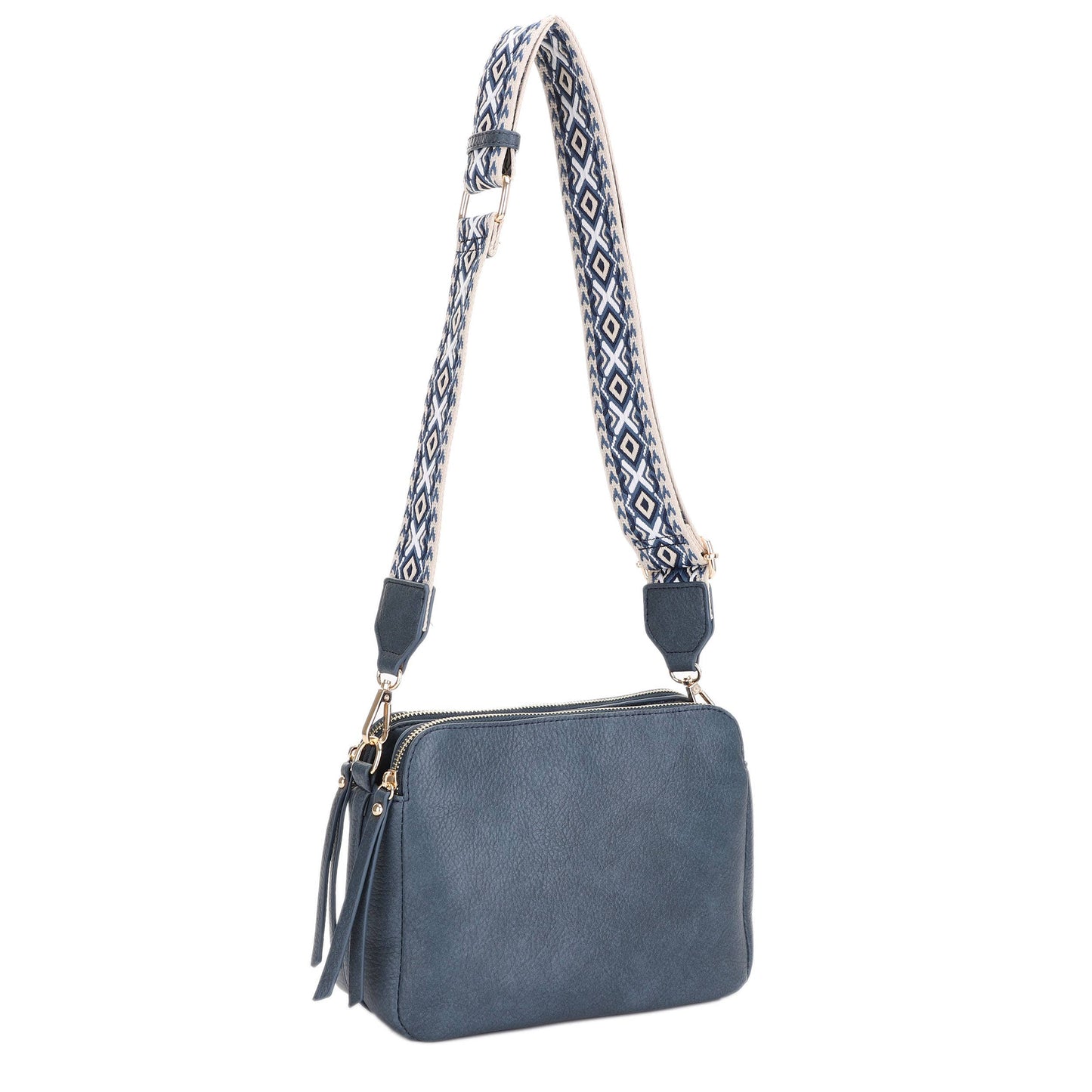 EJ60197 Mila 3 Compartment Crossbody Bag With Guitar Strap: Nude