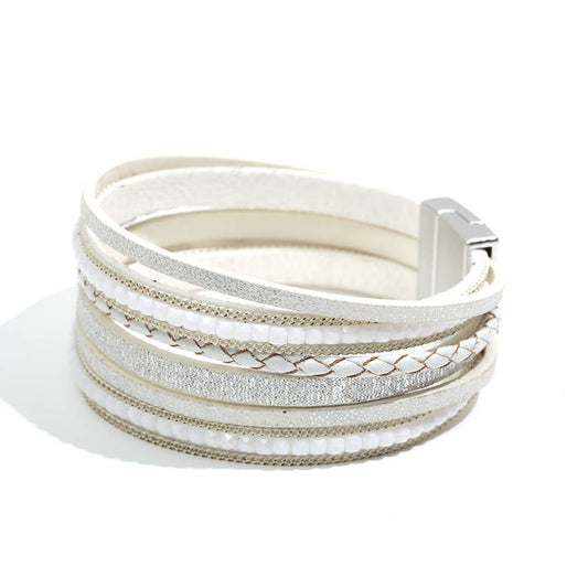 Bohemian Hand-woven Magnetic Buckle Leather Bracelet - BJ/LB: White