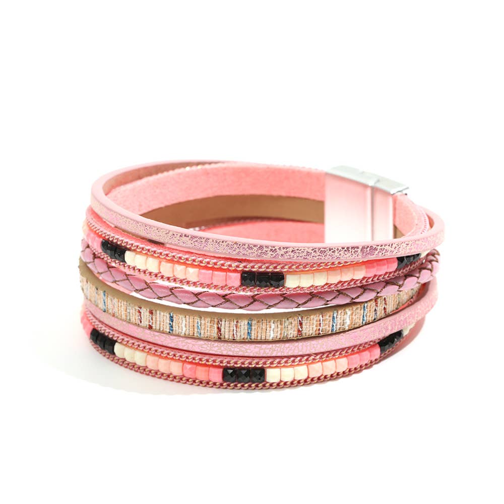 Bohemian Hand-woven Magnetic Buckle Leather Bracelet - BJ/LB: Khaki