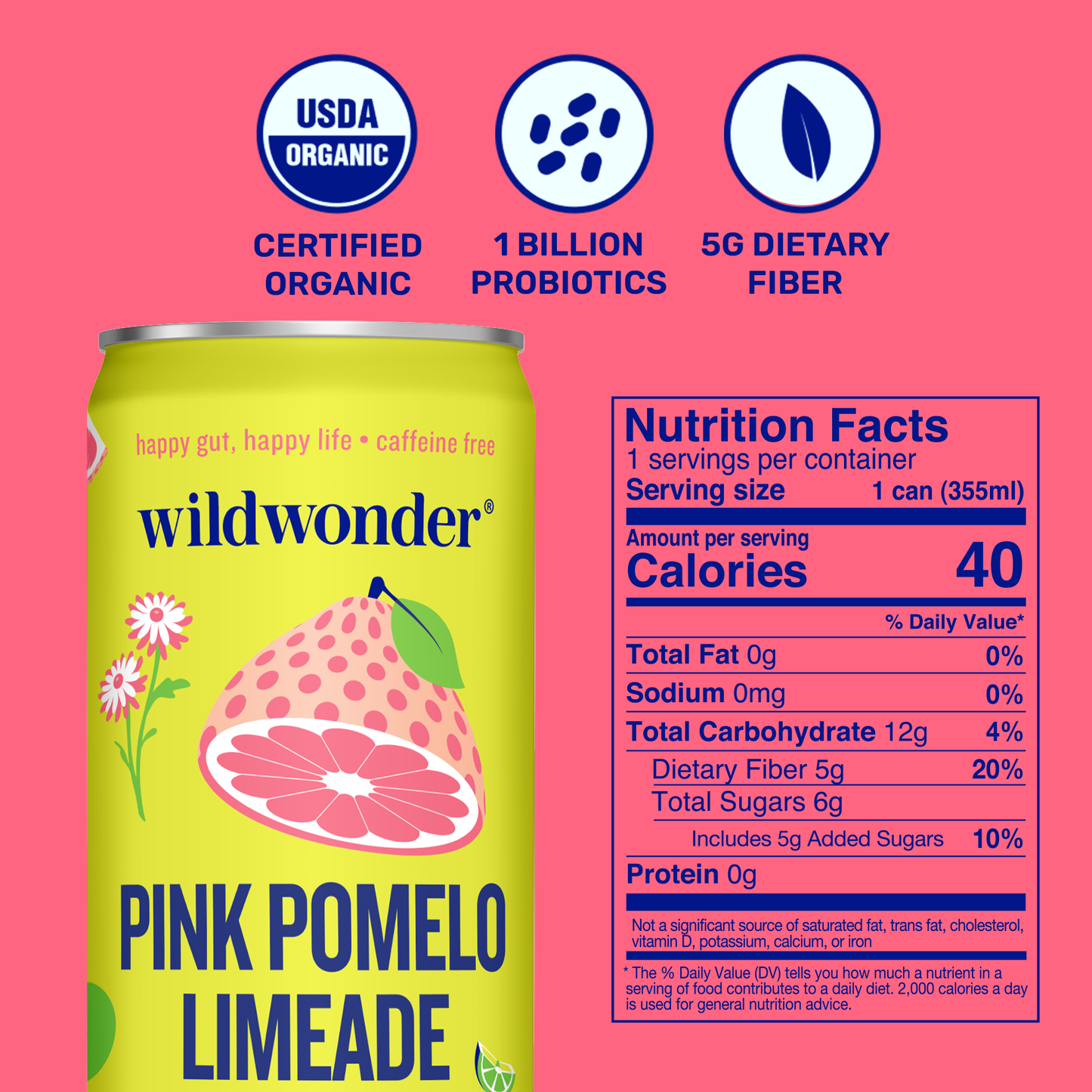 Pink Pomelo Limeade Sparkling Prebiotic + Probiotic Drink