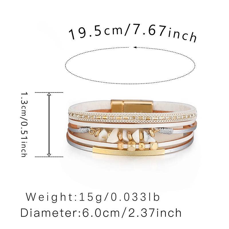 Bohemian Natural Gravel & Leather WovenBracelet - BJ/LB: 2
