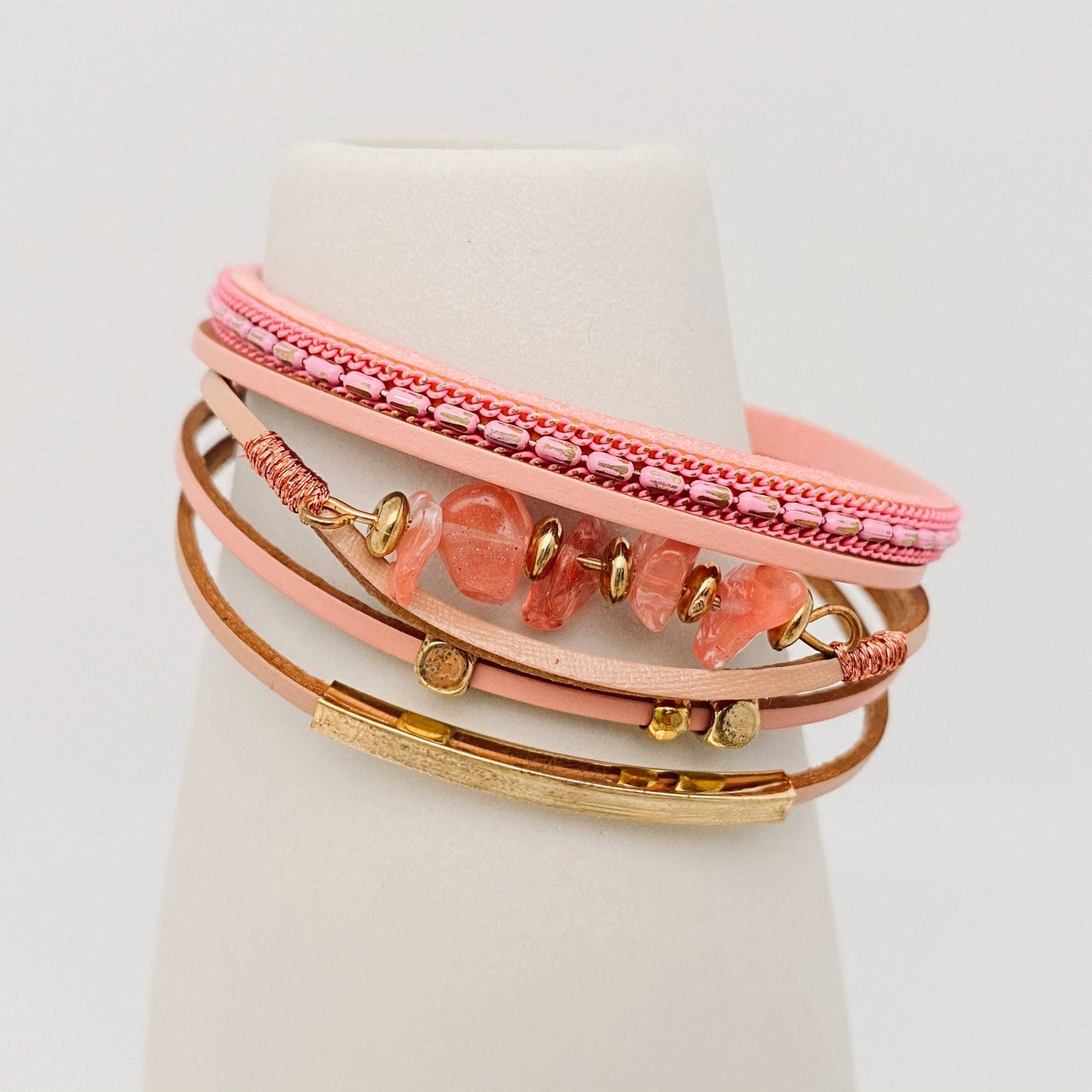 Bohemian Natural Gravel & Leather WovenBracelet - BJ/LB: 2