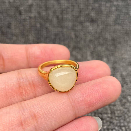 Inlaid Stone 18K Gold Plated Stainless Steel Ring - FGS/CS: C / 7