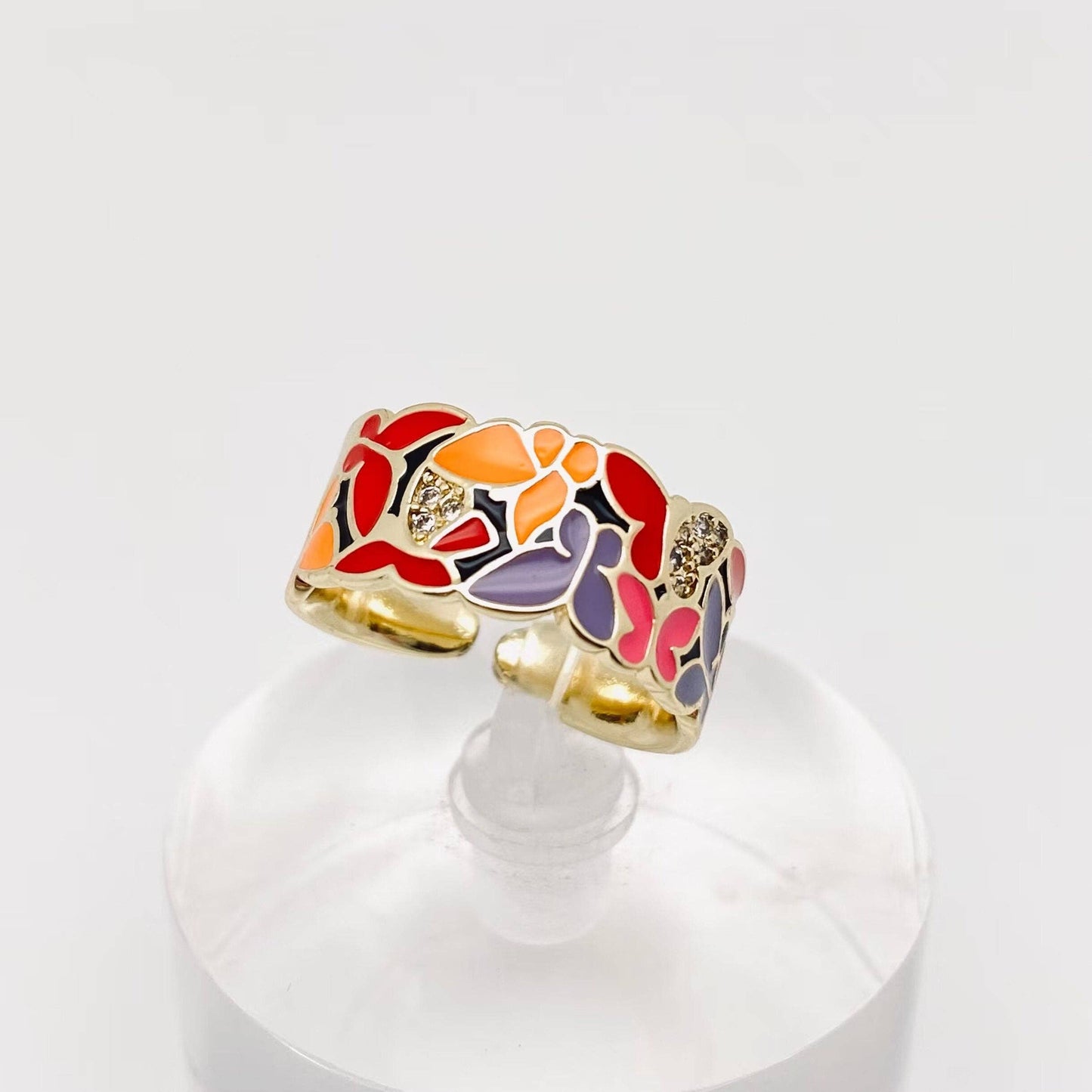 Multi-style Enamel Gold-plated Ring |Flowers|Butterfly|Eyes: F-Butterfly