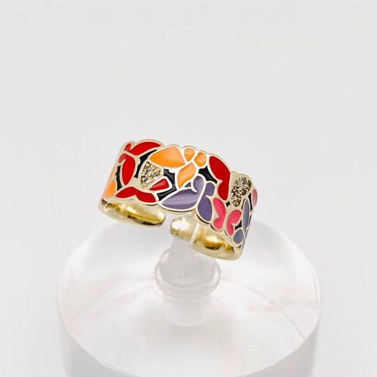 Multi-style Enamel Gold-plated Ring |Flowers|Butterfly|Eyes: F-Butterfly