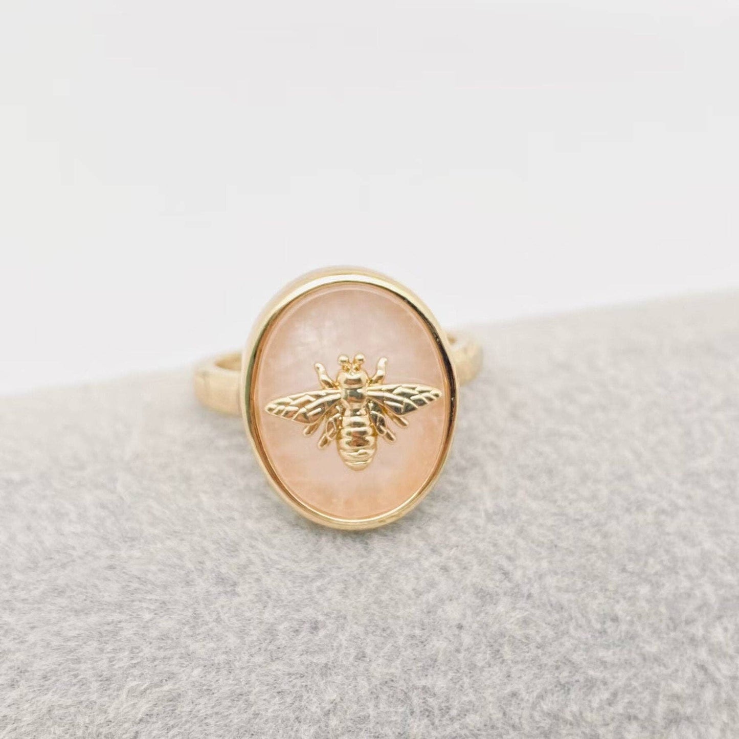 Natural Stone Golden Bee Opening Adjustable Ring - CS: Malachite