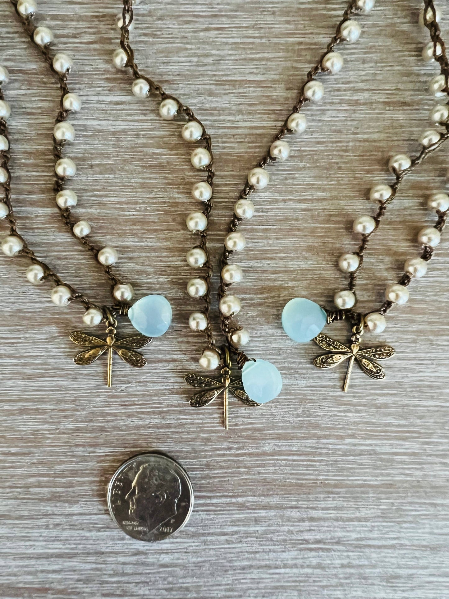 Dragonfly Charm Necklace With Chalcedony Stone Drop