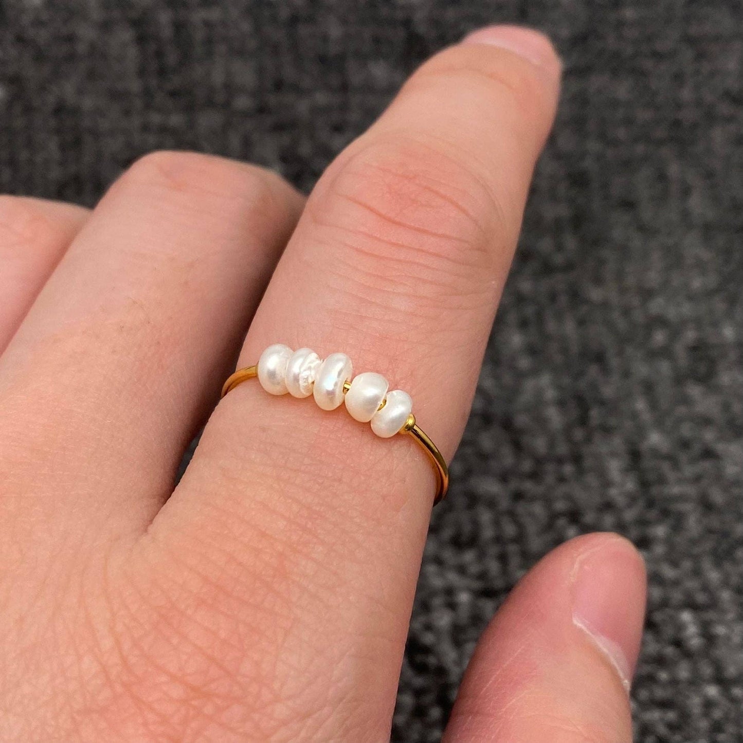 Pearl Beaded 18K Gold Plated Stainless Steel Fine Ring - FGS: 5