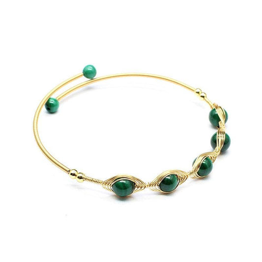 Hand-braided Copper Wire Wound Natural Stone Cuff Bangle -CS: Malachite