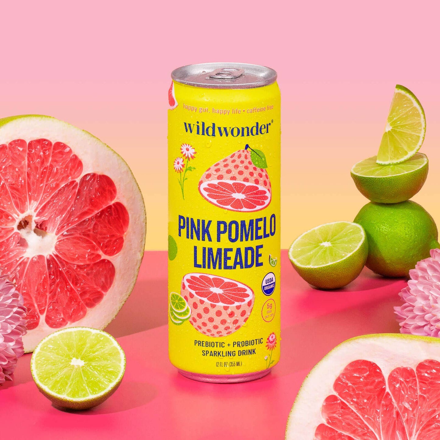 Pink Pomelo Limeade Sparkling Prebiotic + Probiotic Drink