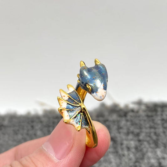 Blue And Pink Star Dragon Adjustable Ring: Starry Blue Dragon / Adjustable opening