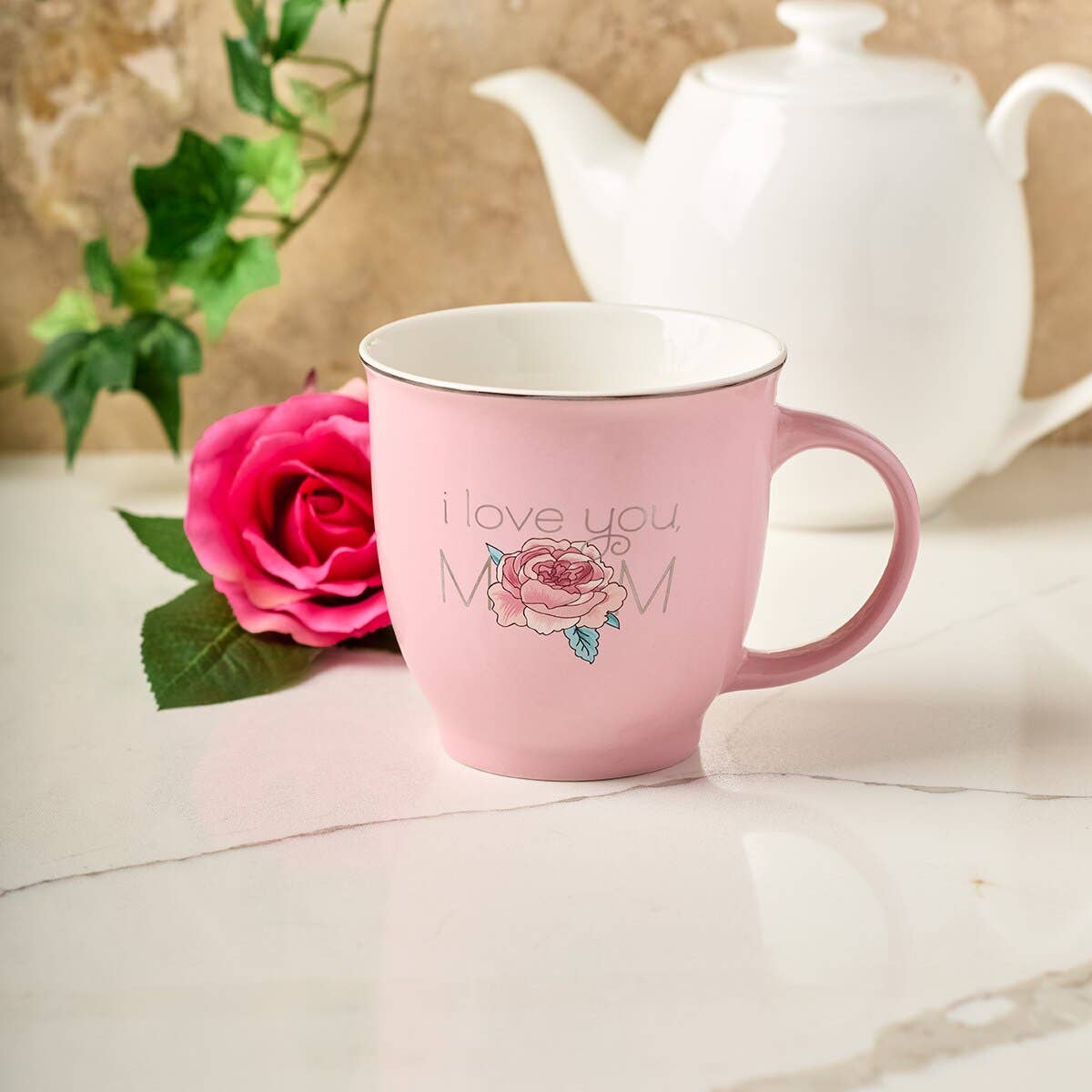 Mug White/Pink Rose I Love You Mom Prov. 3:15