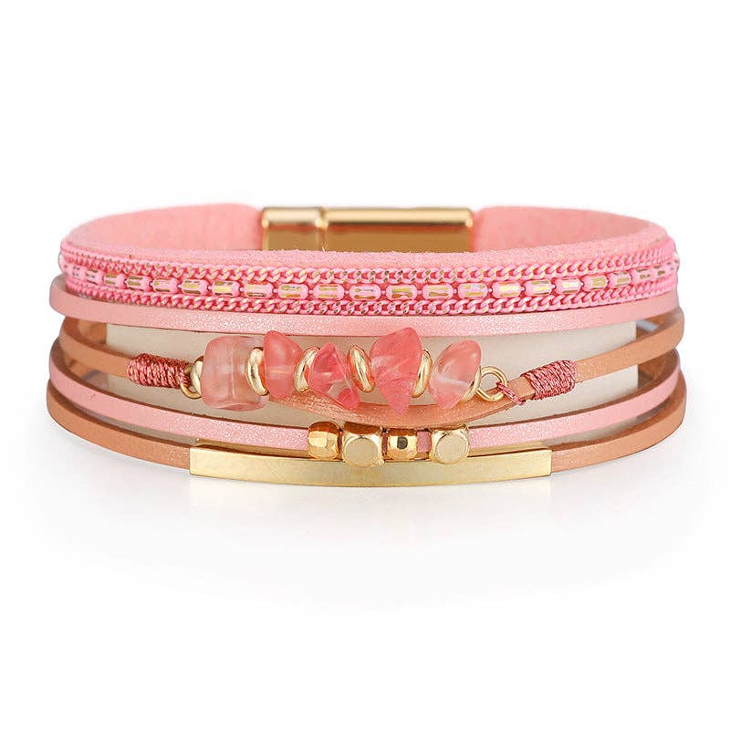 Bohemian Natural Gravel & Leather WovenBracelet - BJ/LB: 6