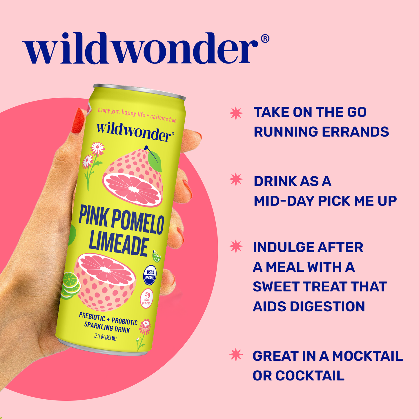 Pink Pomelo Limeade Sparkling Prebiotic + Probiotic Drink
