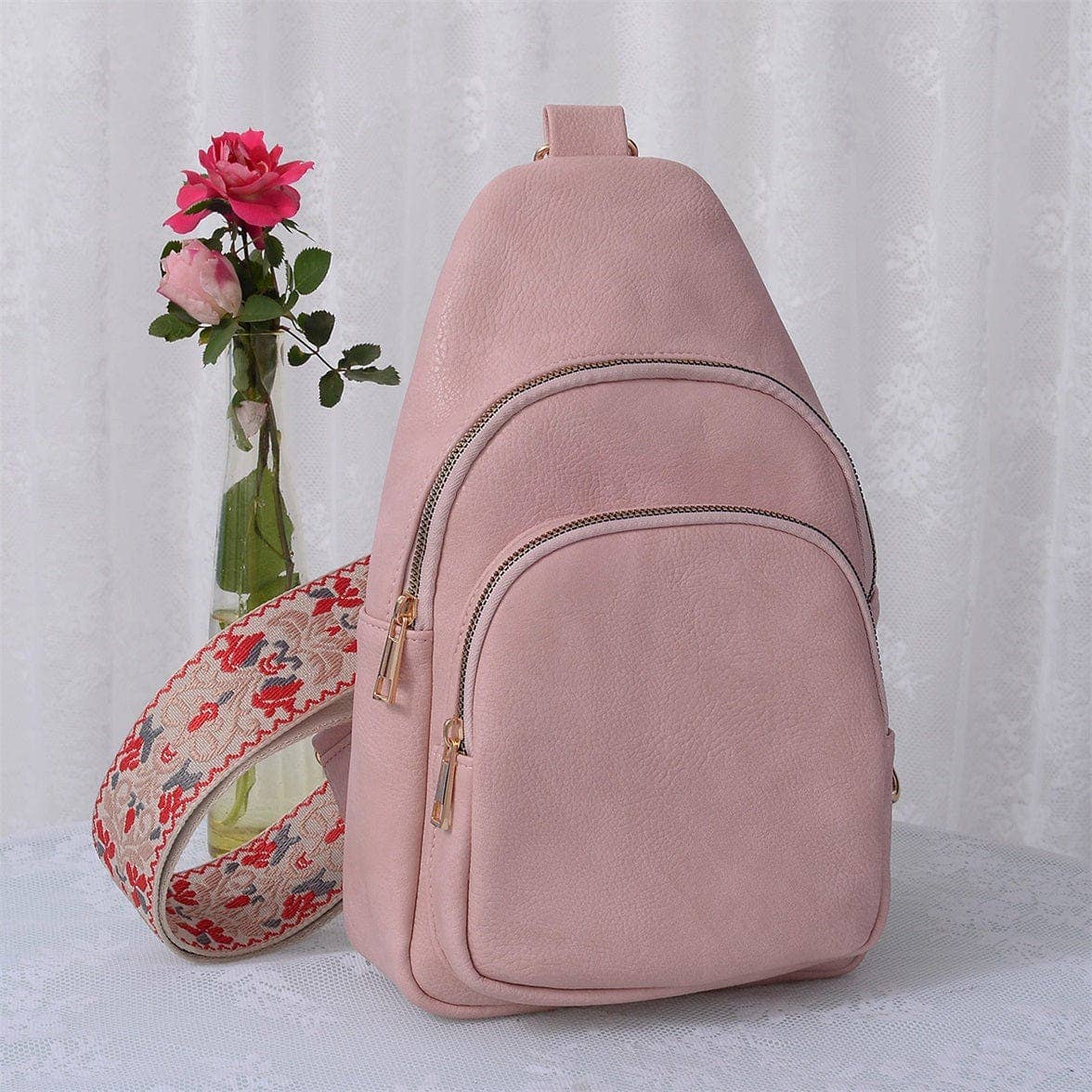 Zara Zipper Crossbody Bag with Boho Strap: Tan