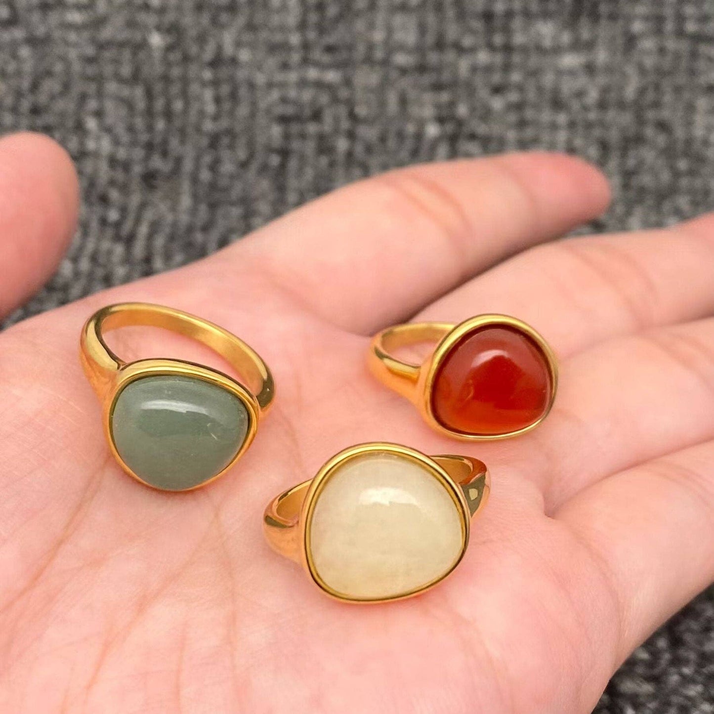 Inlaid Stone 18K Gold Plated Stainless Steel Ring - FGS/CS: A / 7