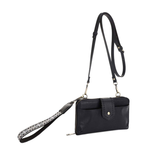 SV32087WW Jolie Crossbody Wallet With Boho Wrist Strap: Black