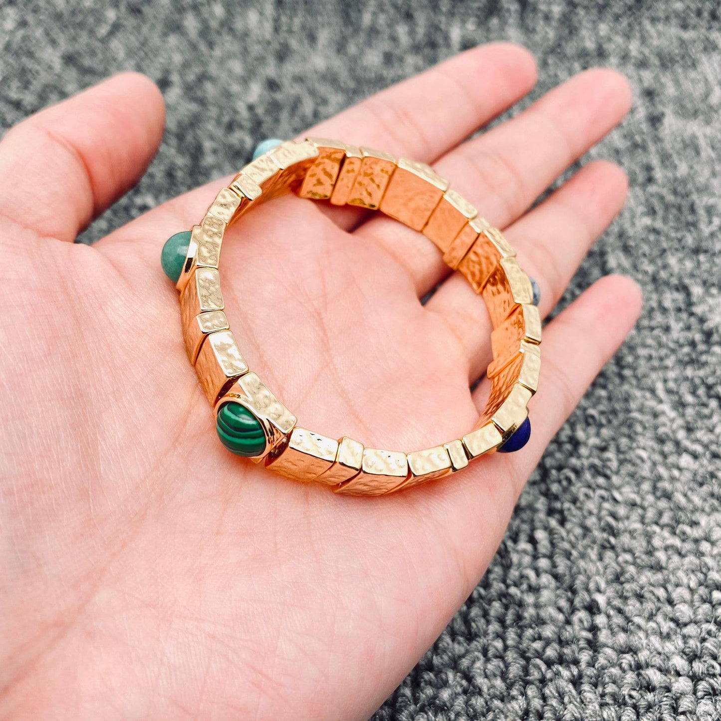 Vintage Inlaid Stone Gilded Bangle & Elastic Bracelet  - CS: Bangle - A