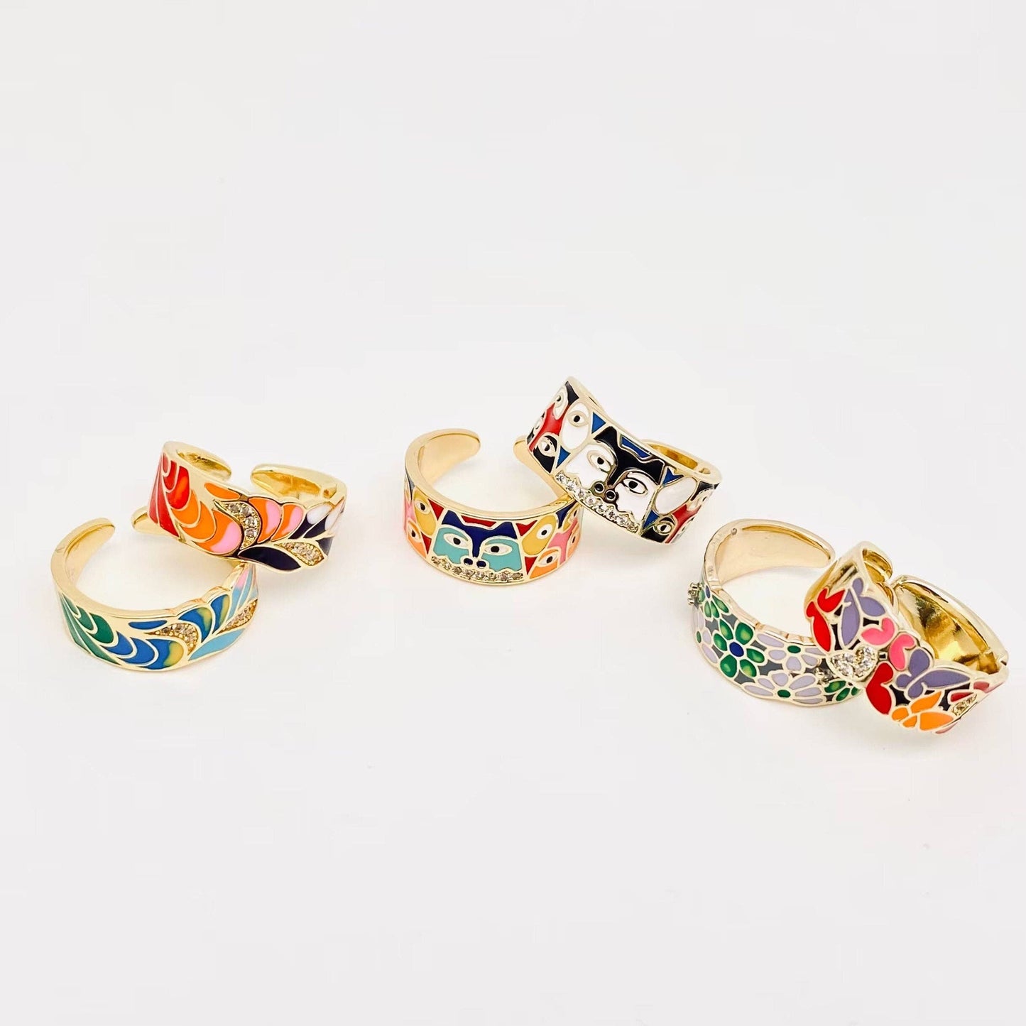 Multi-style Enamel Gold-plated Ring |Flowers|Butterfly|Eyes: F-Butterfly