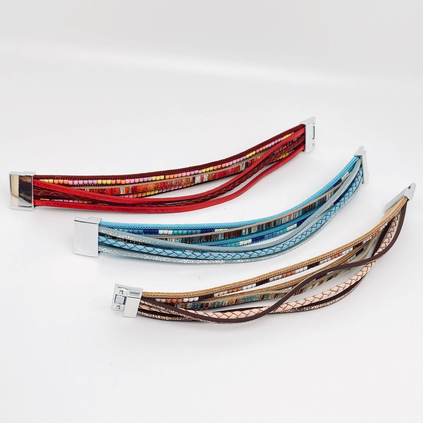 Bohemian Hand-woven Magnetic Buckle Leather Bracelet - BJ/LB: White