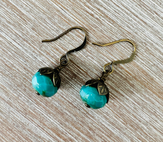 Earthen Beauty Drop Crystal Earrings in Teal 