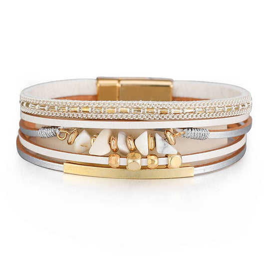 Bohemian Natural Gravel & Leather WovenBracelet - BJ/LB: 7