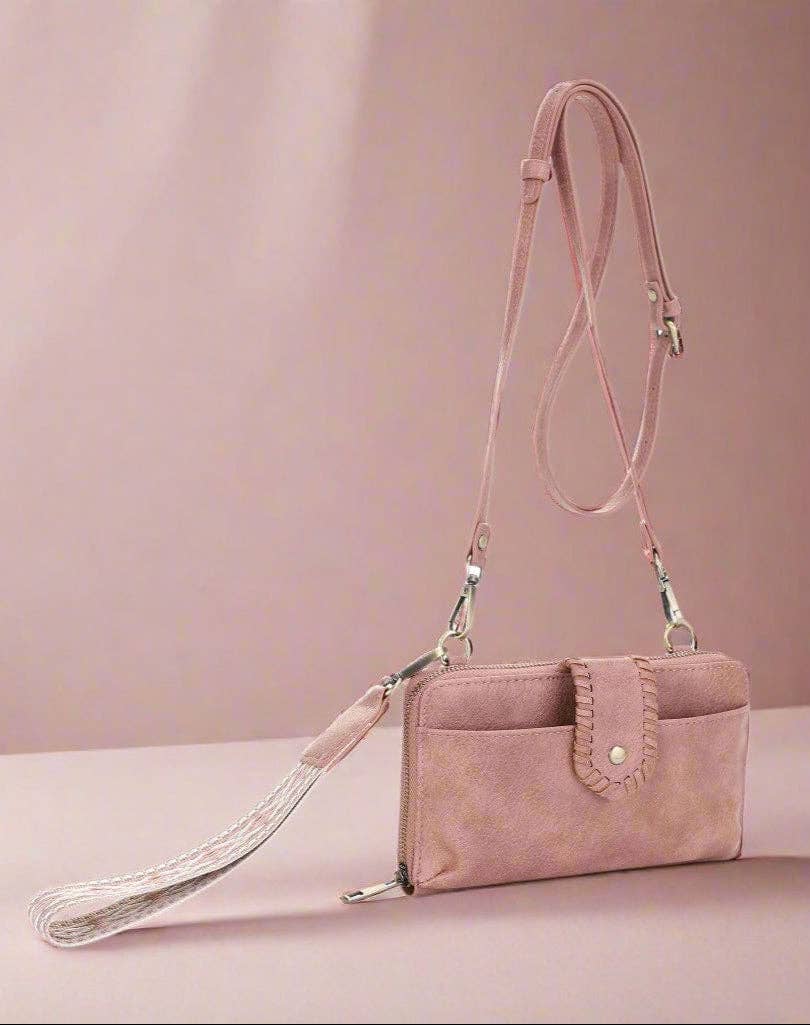 SV32087WW Jolie Crossbody Wallet With Boho Wrist Strap: Taupe