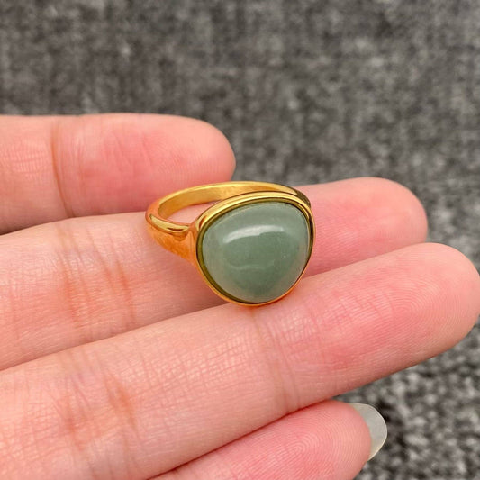 Inlaid Stone 18K Gold Plated Stainless Steel Ring - FGS/CS: A / 7