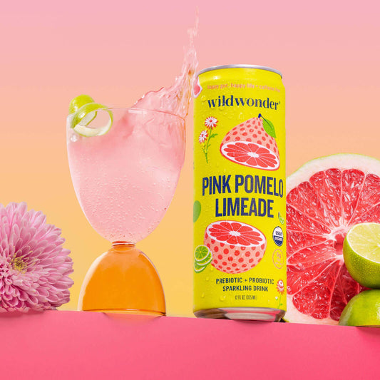 Pink Pomelo Limeade Sparkling Prebiotic + Probiotic Drink