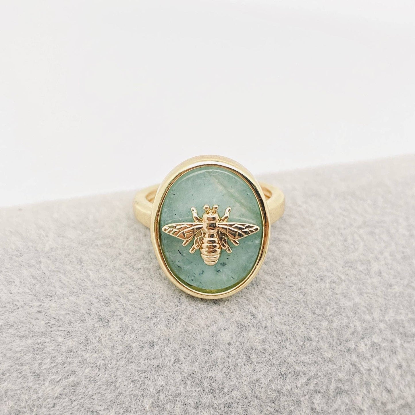 Natural Stone Golden Bee Opening Adjustable Ring - CS: Malachite