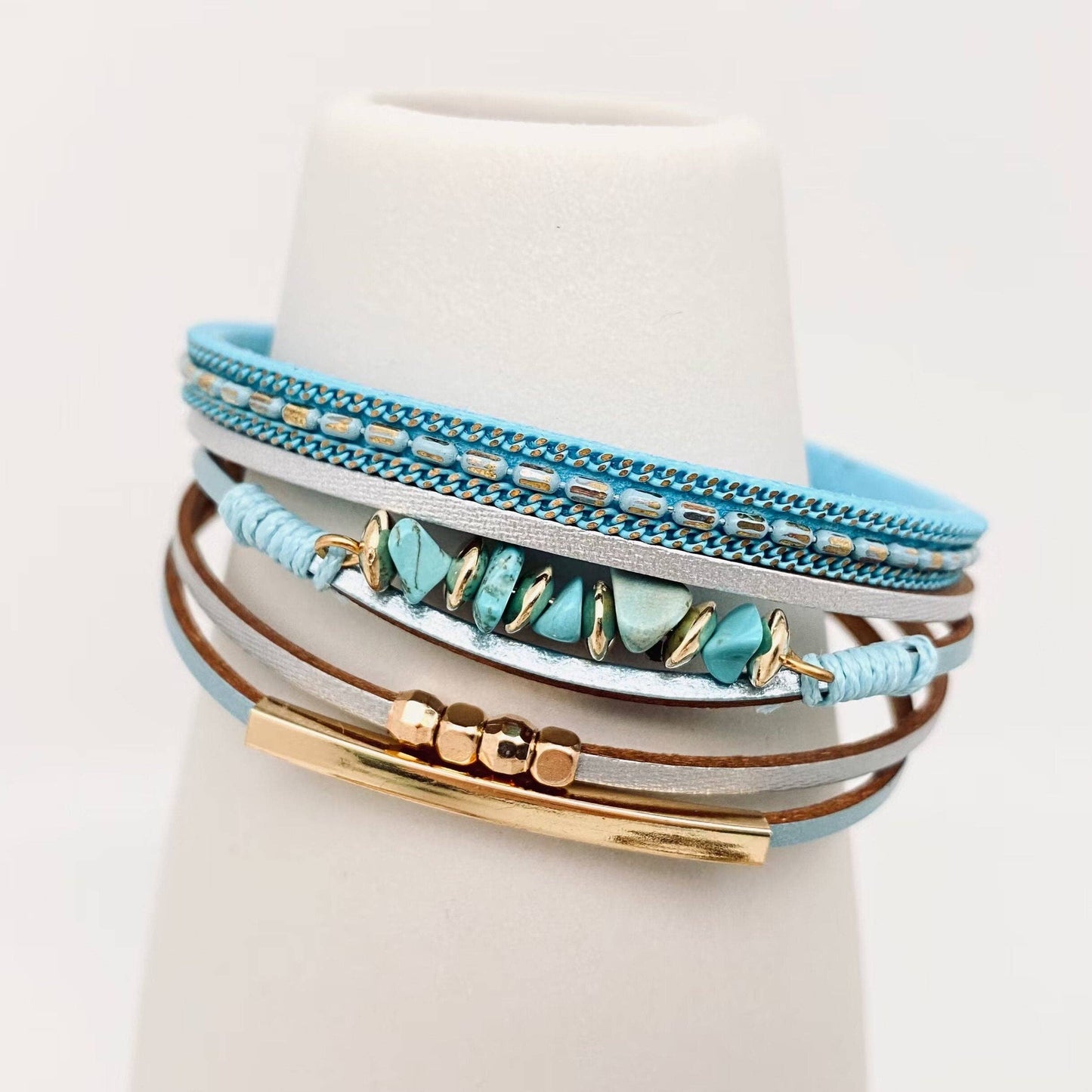 Bohemian Natural Gravel & Leather WovenBracelet - BJ/LB: 4